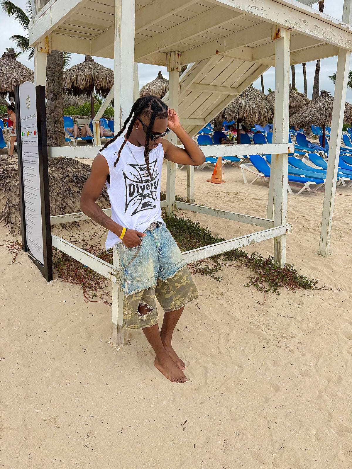 "Cross Roads" White Cutoff Tee